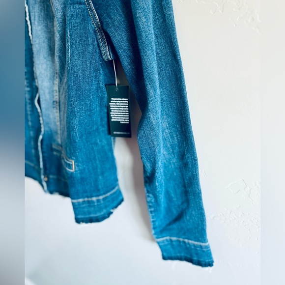 Kut From The Kloth Jean Jacket Remade Raw Hem Denim Collarless Trucker Jacket 1X - Picture 8 of 16